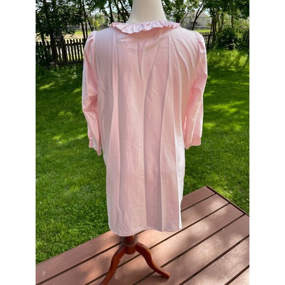 Vintage Featherbed New York Pink Satin Nightgown W/ Ruffled Collar & Embroidered - Picture 6 of 7